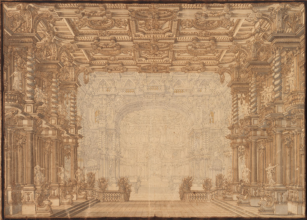 Bühnenbildentwurf, C. Galli Bibiena, 1748, Federzeichnung, Historisches Museum © Foto Köhler