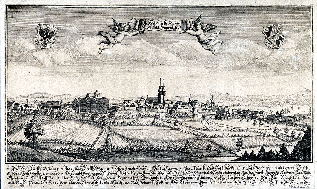 Kupferstich der Stadt Bayreuth, J. P. Demleuttner, um 1720