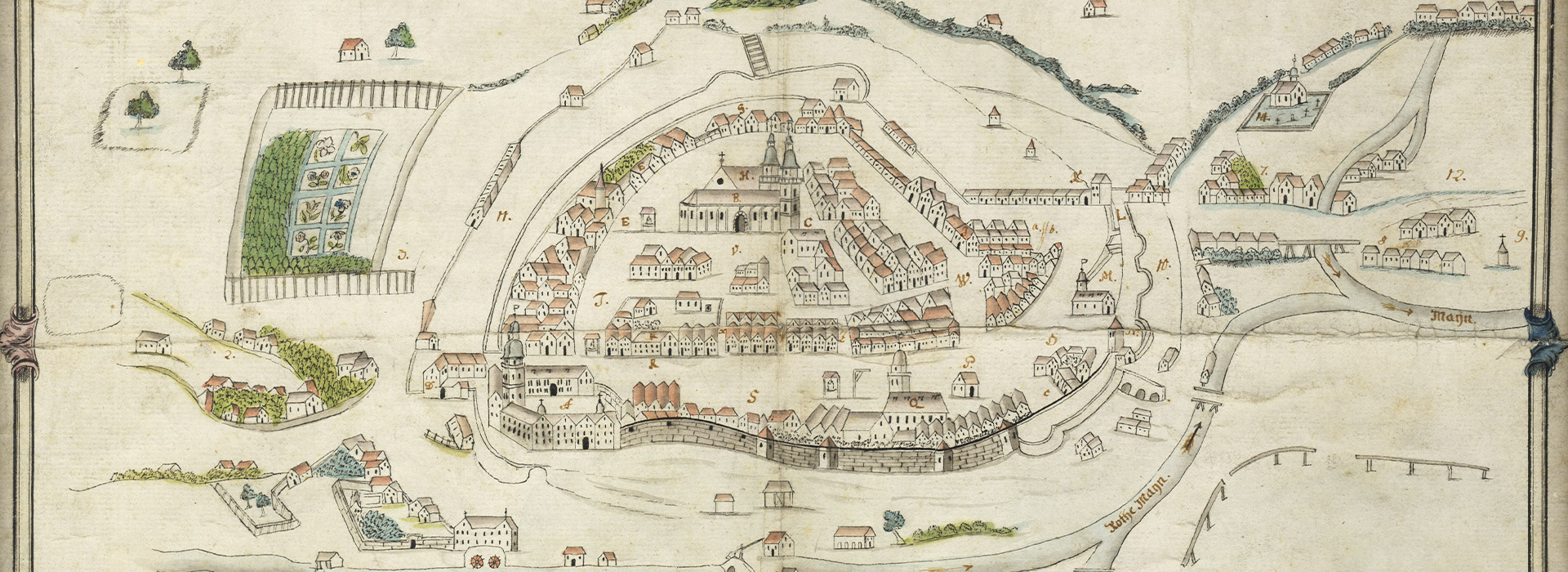 Stadtplan „Bayreuth, wie es vor dem Brand (anno domini) 1621 gestanden“, um 1780, Federzeichnung