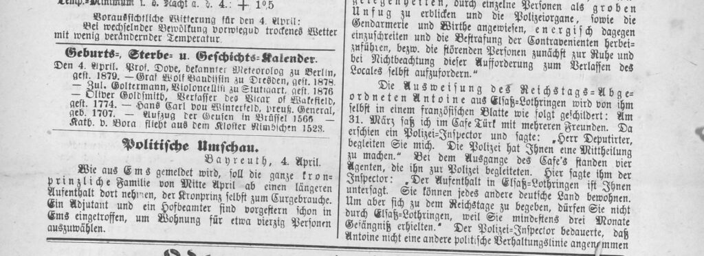 Ausschnitt Bayreuther Tagblatt 1887